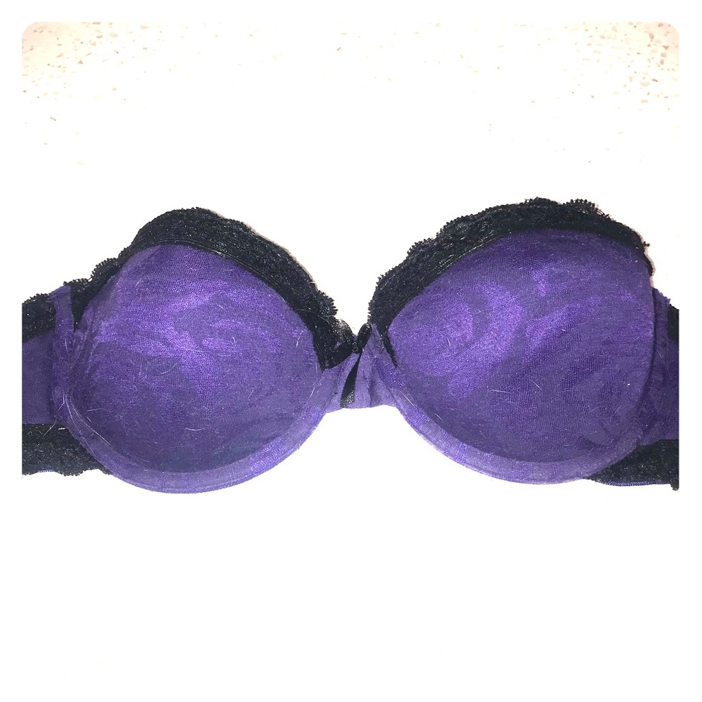 Strapless Purple Bra w Black Lace Trim!